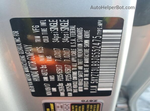 5XYZT3LB9JG552475 2018 HYUNDAI SANTA FE Серебряный 