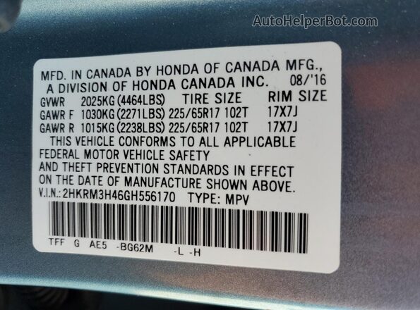 2HKRM3H46GH556170 2016 HONDA CRV Blue 