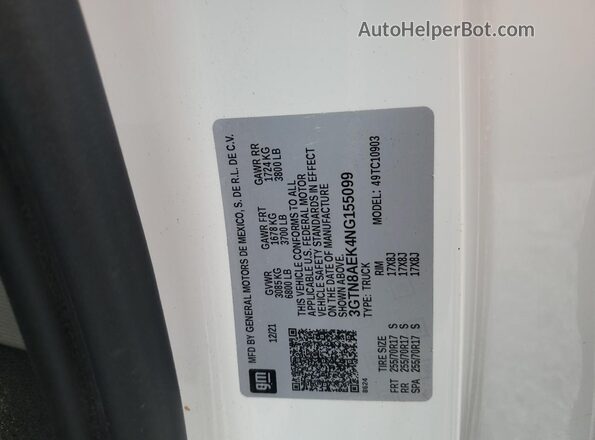 3GTN8AEK4NG155099 2022 GMC SIERRA Белый Вид наклейки с VIN-кодом
