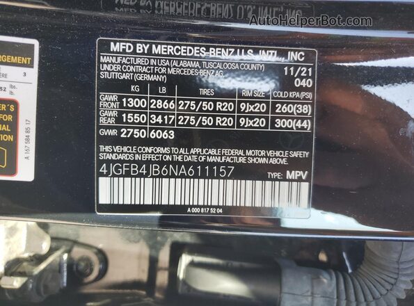 4JGFB4JB6NA611157 2022 MERCEDES-BENZ GLE-CLASS Black სალონის 360-გრადუსიანი ხედი