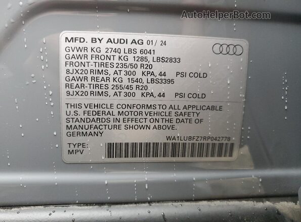 WA1LUBFZ7RP042778 2024 AUDI Q4 Gray სალონის 360-გრადუსიანი ხედი