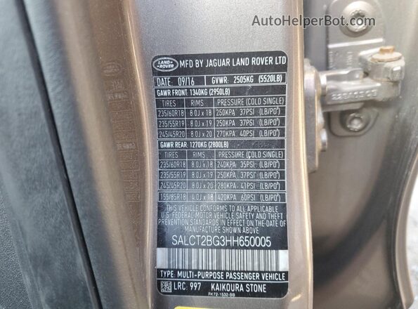 SALCT2BG3HH650005 2017 LAND ROVER DISCOVERY Желто-коричневый 