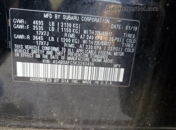 4S4BSAFC5K3293496 2019 SUBARU OUTBACK Черный 