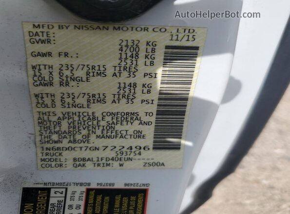 1N6BD0CT7GN722496 2016 NISSAN FRONTIER White 