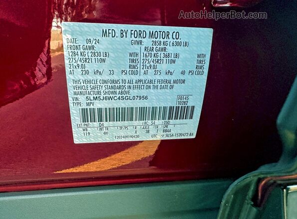 5LM5J6WC4SGL07956 2025 LINCOLN AVIATOR Burgundy Vista interior trasera