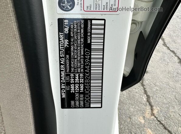 WDDUG6EB2KA439407 2019 MERCEDES-BENZ S White Vista interior trasera
