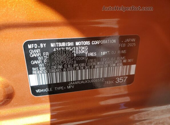 JA4ARUAUXSU006512 2025 MITSUBISHI OUTLANDER Orange 