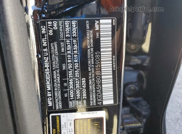 4JGDA5HB0JB159085 2018 MERCEDES-BENZ GLE Черный Вид наклейки с VIN-кодом