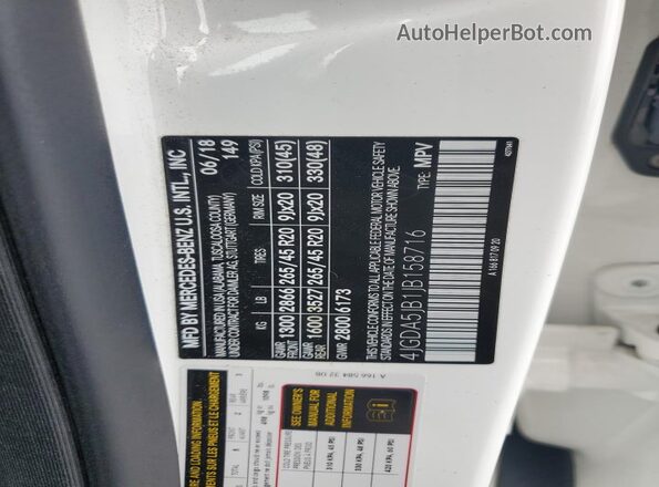 4JGDA5JB1JB158716 2018 MERCEDES-BENZ GLE White 