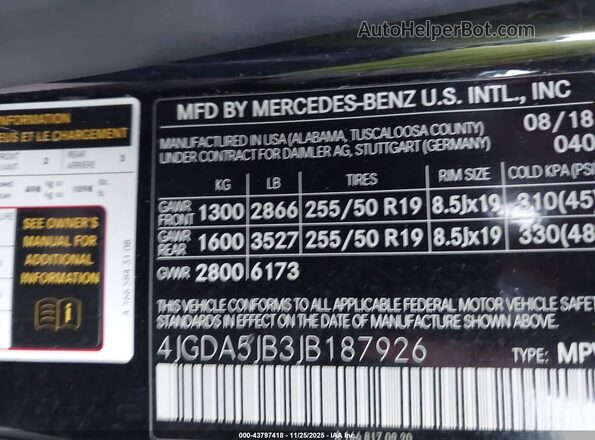 4JGDA5JB3JB187926 2018 MERCEDES-BENZ GLE 350 Черный 