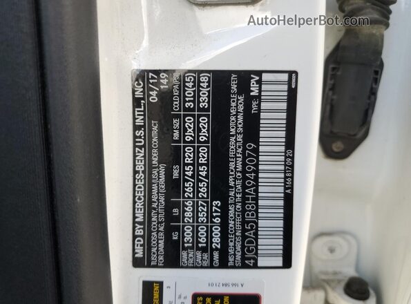 4JGDA5JB8HA949079 2017 MERCEDES-BENZ GLE White Vista de la etiqueta del VIN