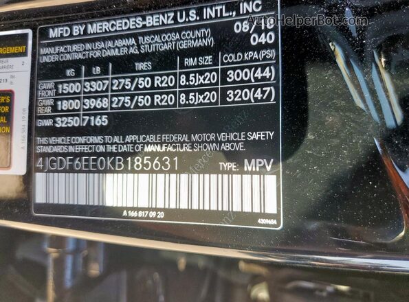 4JGDF6EE0KB185631 2019 MERCEDES-BENZ GLS Black Vista interior de 360 grados
