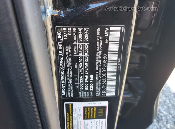 4JGDF6EE0KB220880 2019 MERCEDES-BENZ GLS Black Вид наклейки з VIN-кодом