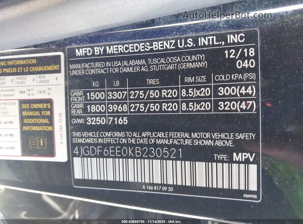 4JGDF6EE0KB230521 2019 MERCEDES-BENZ GLS 450 Black Vista del compartimento del motor