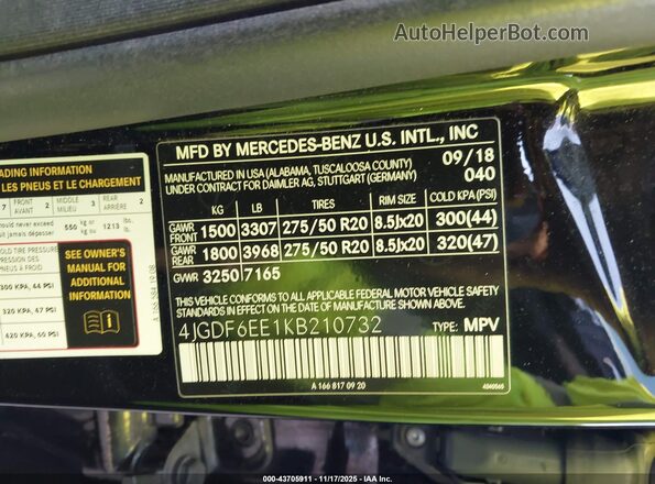 4JGDF6EE1KB210732 2019 MERCEDES-BENZ GLS 450 Black Widok komory silnika