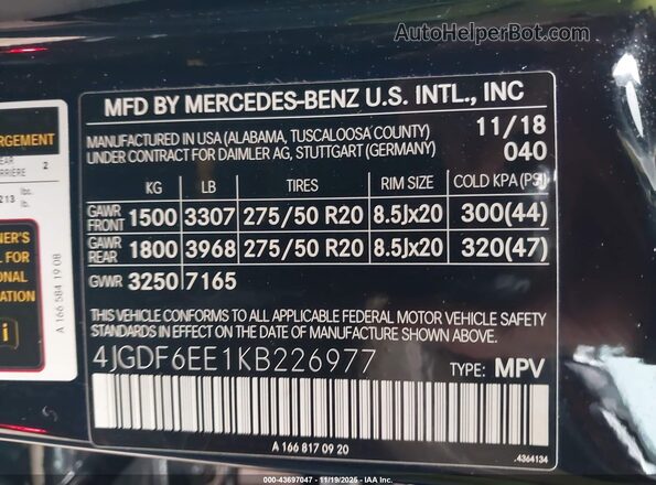 4JGDF6EE1KB226977 2019 MERCEDES-BENZ GLS 450 Black Widok komory silnika