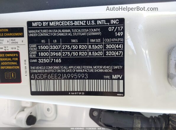4JGDF6EE2JA995993 2018 MERCEDES-BENZ GLS 450 White Engine compartment view