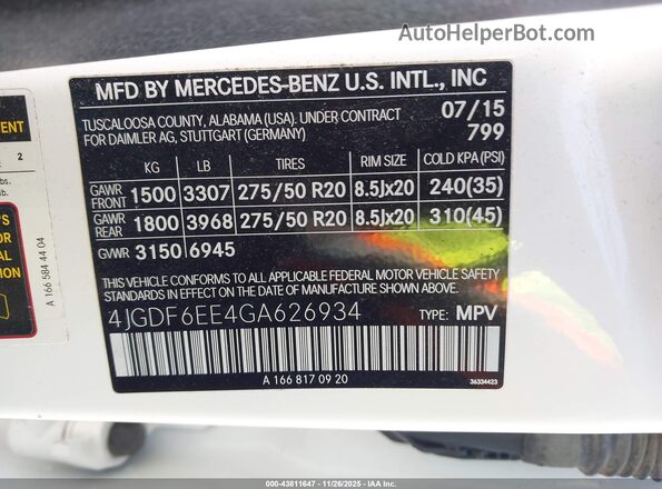 4JGDF6EE4GA626934 2016 MERCEDES-BENZ GL 450 Cream Engine compartment view