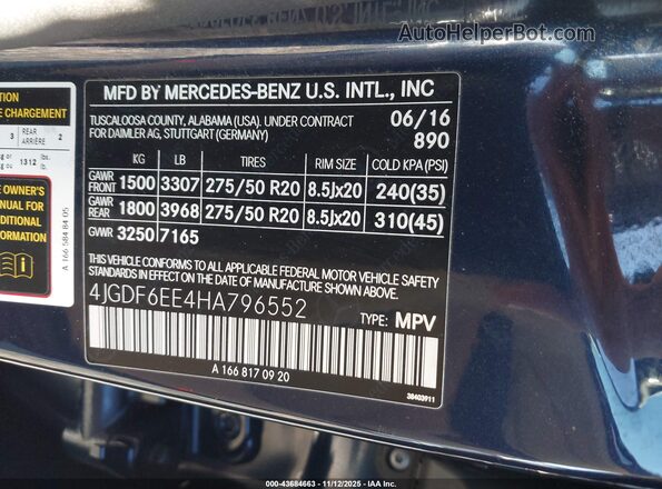 4JGDF6EE4HA796552 2017 MERCEDES-BENZ GLS 450 Blue 