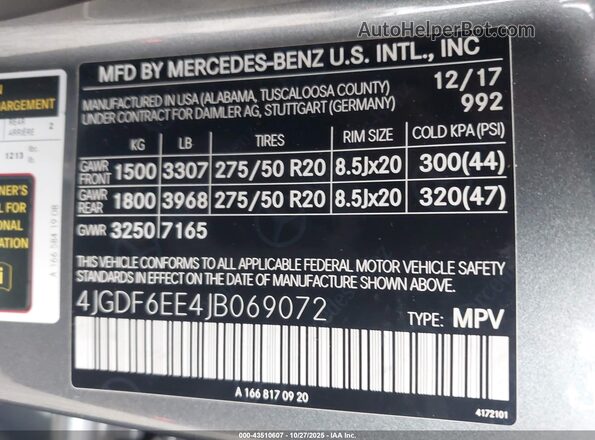 4JGDF6EE4JB069072 2018 MERCEDES-BENZ GLS 450 Black Widok komory silnika