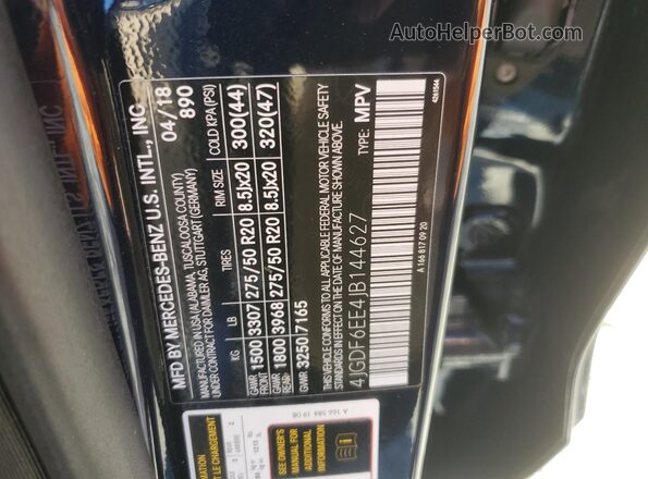 4JGDF6EE4JB144627 2018 MERCEDES-BENZ GLS Синий Вид наклейки с VIN-кодом