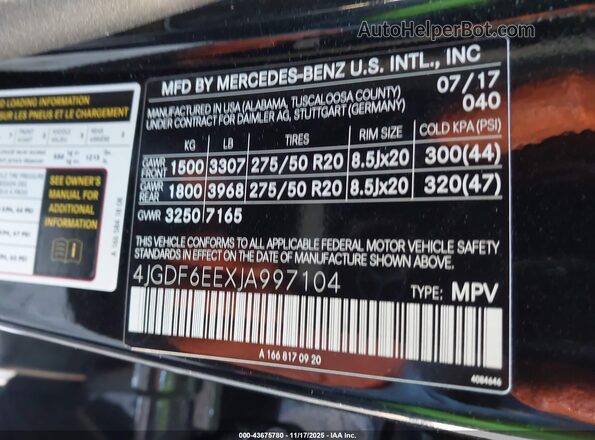 4JGDF6EEXJA997104 2018 MERCEDES-BENZ GLS 450 Черный Вид подкапотного пространства