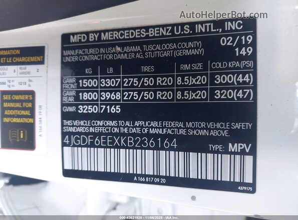 4JGDF6EEXKB236164 2019 MERCEDES-BENZ GLS 450 Белый Вид подкапотного пространства