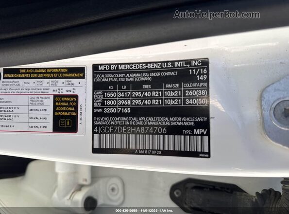 4JGDF7DE2HA874706 2017 MERCEDES-BENZ GLS 550 White Engine compartment view