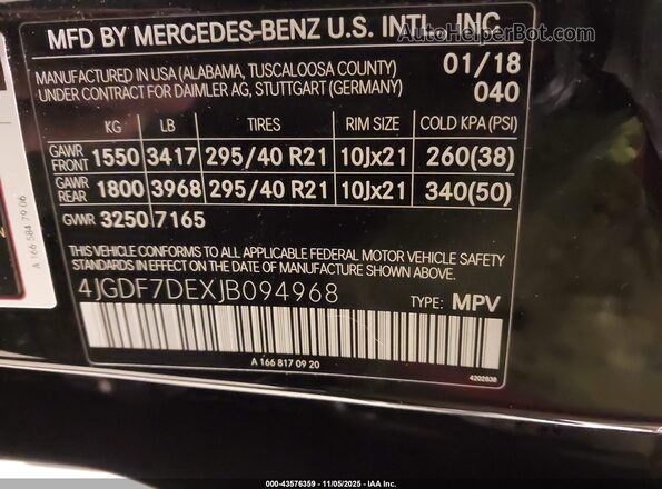 4JGDF7DEXJB094968 2018 MERCEDES-BENZ GLS 550 Черный Вид подкапотного пространства