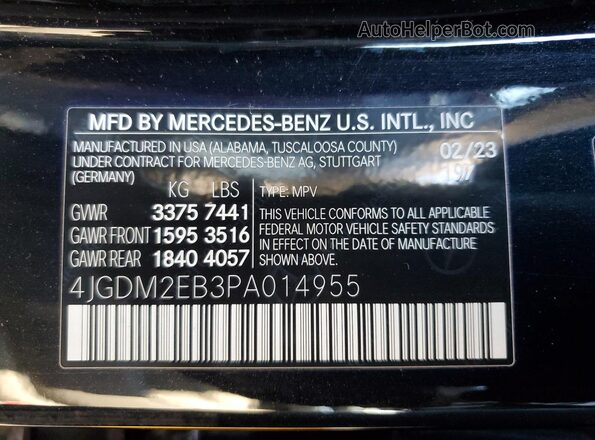 4JGDM2EB3PA014955 2023 MERCEDES-BENZ EQS Brown Вид наклейки з VIN-кодом
