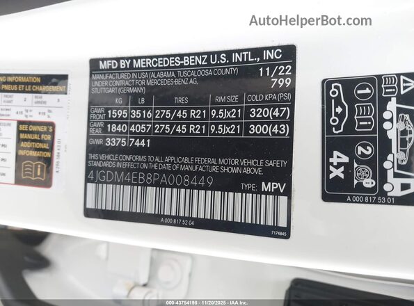 4JGDM4EB8PA008449 2023 MERCEDES-BENZ EQS 580 SUV White Շարժիչի բաժամունքի տեսք