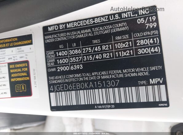 4JGED6EB0KA151307 2019 MERCEDES-BENZ AMG GLE 43 COUPE White Вид підкапотного простору