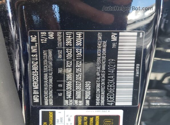 4JGED6EB3KA140219 2019 MERCEDES-BENZ GLE Black VIN sticker view