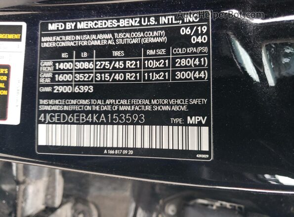 4JGED6EB4KA153593 2019 MERCEDES-BENZ GLE Black Widok komory silnika