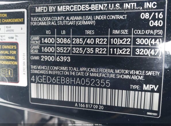4JGED6EB8HA052355 2017 MERCEDES-BENZ AMG GLE 43 COUPE Black Շարժիչի բաժամունքի տեսք