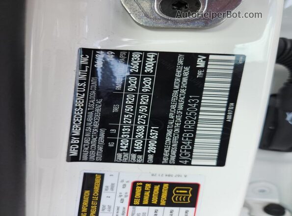 4JGFB4FB1RB250431 2024 MERCEDES-BENZ GLE White Вид наклейки з VIN-кодом