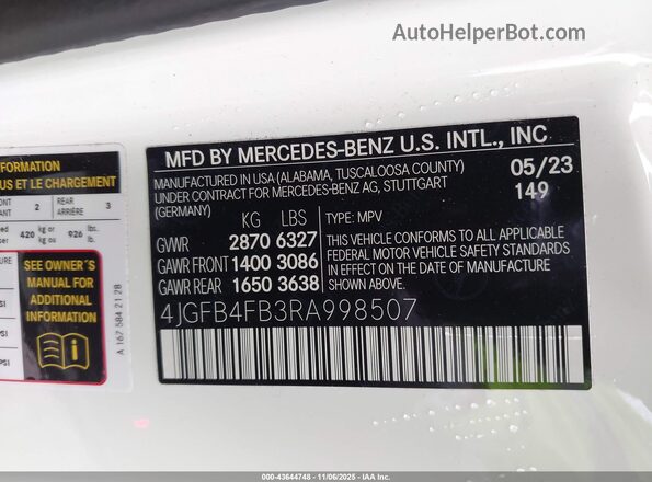 4JGFB4FB3RA998507 2024 MERCEDES-BENZ GLE 350 White 