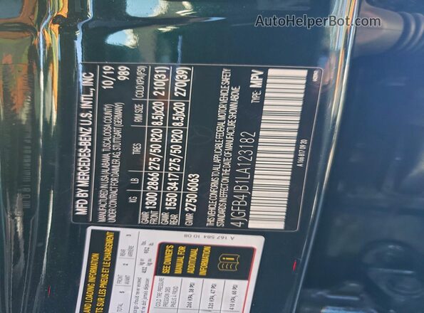 4JGFB4JB1LA123182 2020 MERCEDES-BENZ GLE Green VIN sticker view