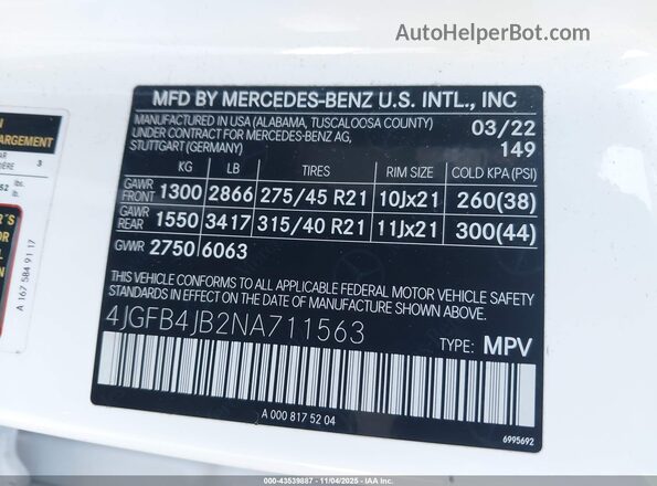 4JGFB4JB2NA711563 2022 MERCEDES-BENZ GLE 350 White Engine compartment view