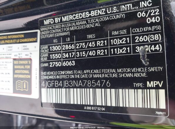 4JGFB4JB3NA785476 2022 MERCEDES-BENZ GLE 350 Черный Вид подкапотного пространства