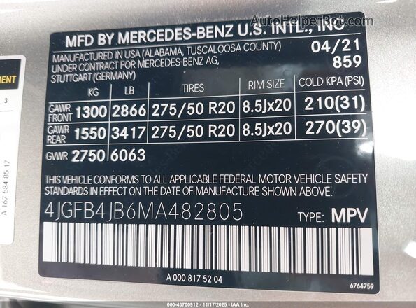 4JGFB4JB6MA482805 2021 MERCEDES-BENZ GLE 350 Beige ძრავის განყოფილების ხედი