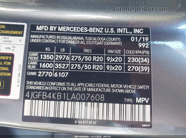 4JGFB4KB1LA007608 2020 MERCEDES-BENZ GLE 350 Gray ძრავის განყოფილების ხედი