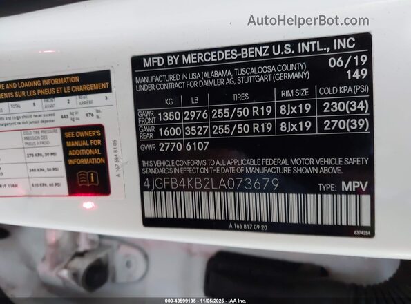 4JGFB4KB2LA073679 2020 MERCEDES-BENZ GLE 350 Белый Вид подкапотного пространства