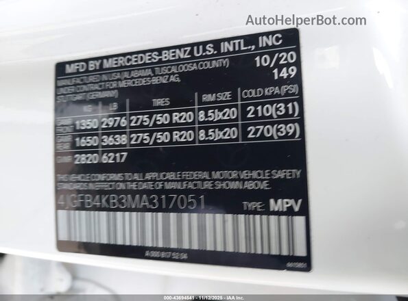 4JGFB4KB3MA317051 2021 MERCEDES-BENZ GLE 350 Белый Вид подкапотного пространства