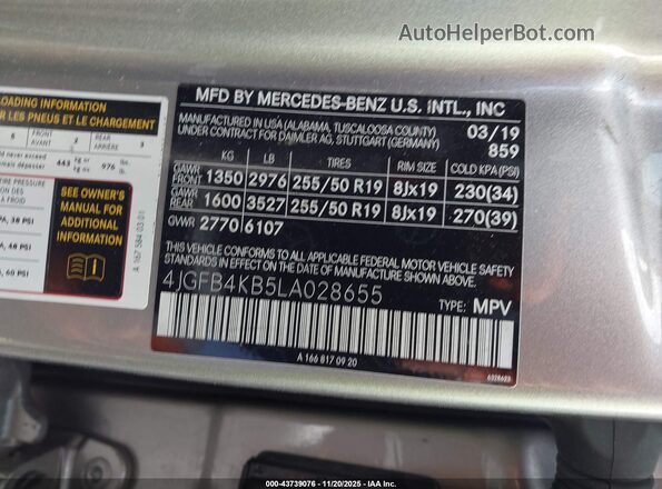 4JGFB4KB5LA028655 2020 MERCEDES-BENZ GLE 350 Gray Շարժիչի բաժամունքի տեսք