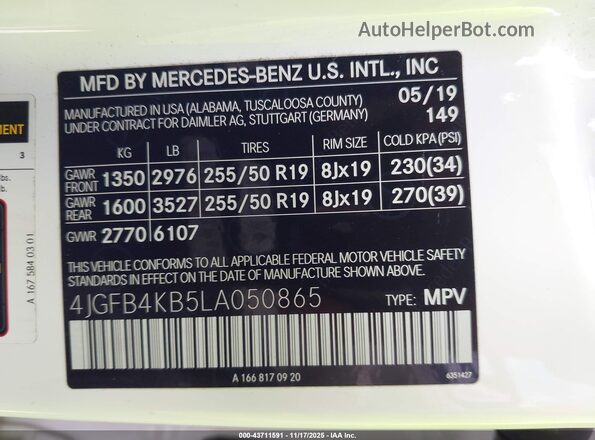 4JGFB4KB5LA050865 2020 MERCEDES-BENZ GLE 350 White 
