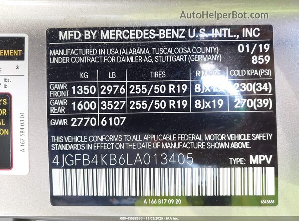 4JGFB4KB6LA013405 2020 MERCEDES-BENZ GLE 350 Champagne 