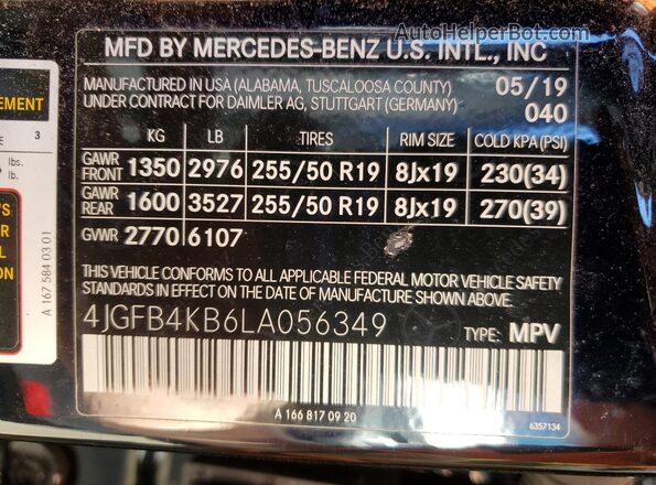 4JGFB4KB6LA056349 2020 MERCEDES-BENZ GLE Black VIN կոդի պիտակի տեսք