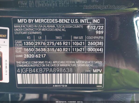 4JGFB4KB7PA898638 2023 MERCEDES-BENZ GLE 350 Black Вид підкапотного простору