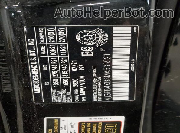 4JGFB4KB8MA535521 2021 MERCEDES-BENZ GLE Black Widok naklejki z numerem VIN